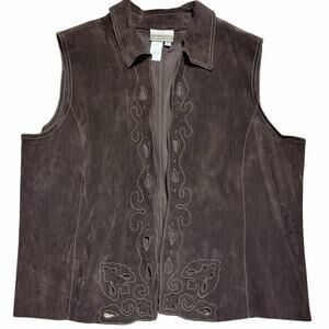 COLDWATER CREEK EMBROIDERED LASER CUT SUEDE VEST BOHO HIPPIE WESTERN SIZE XL ￼